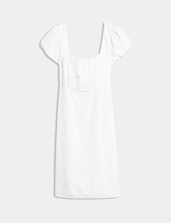 שמלה רב-עונתית באורך מיני עם שרוולים תפוחים מבד עשיר בפשתן - IL