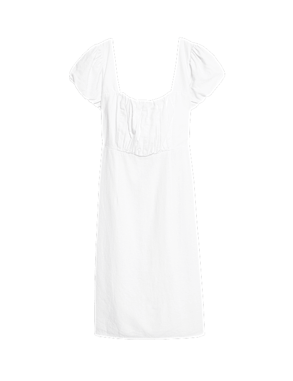 Linen Rich Puff Sleeve Mini Shift Dress