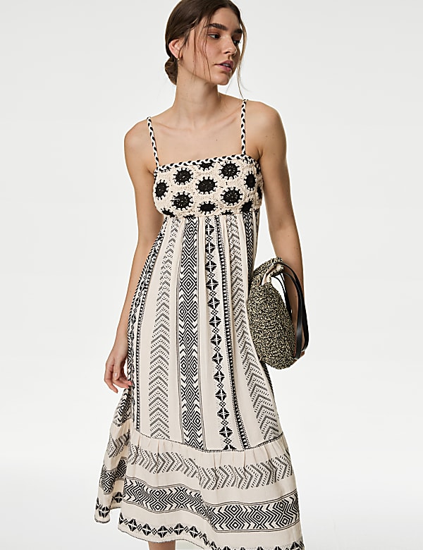 Pure Cotton Printed Textured Midaxi Beach Dress