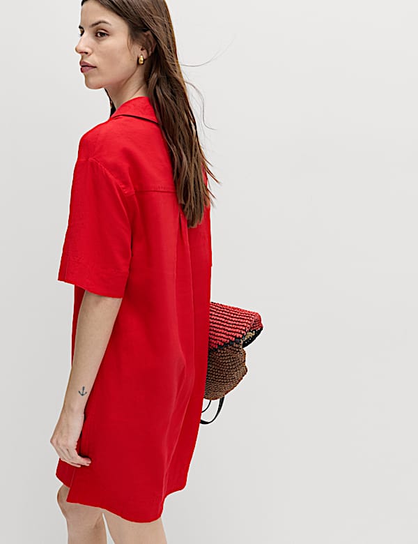 Linen Rich Collared Mini Shift Dress