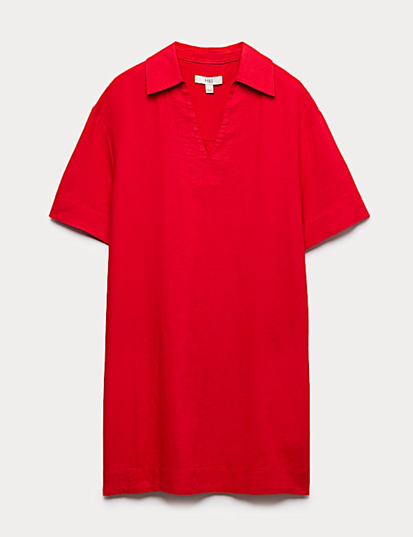 Linen Rich Collared Mini Shift Dress