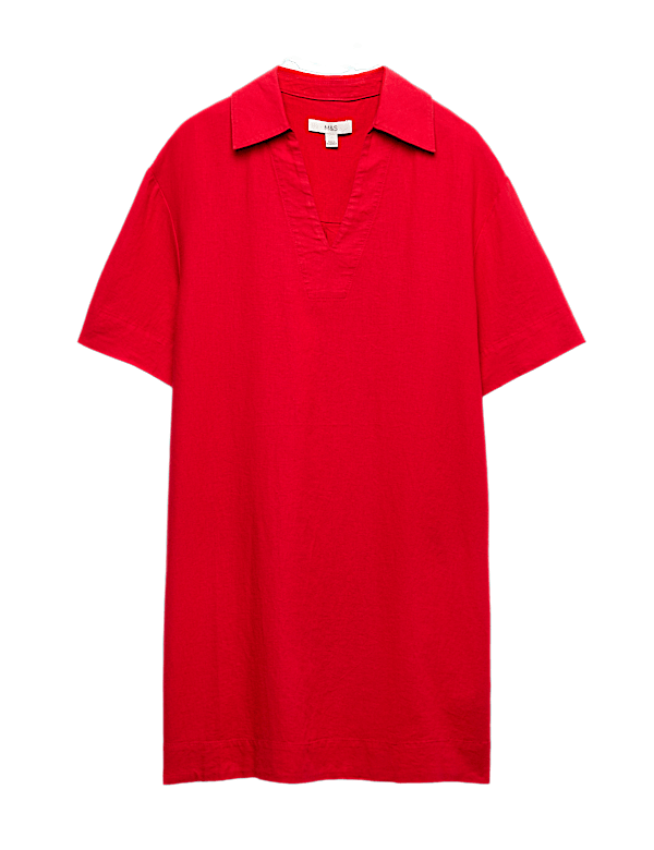 Linen Rich Collared Mini Shift Dress