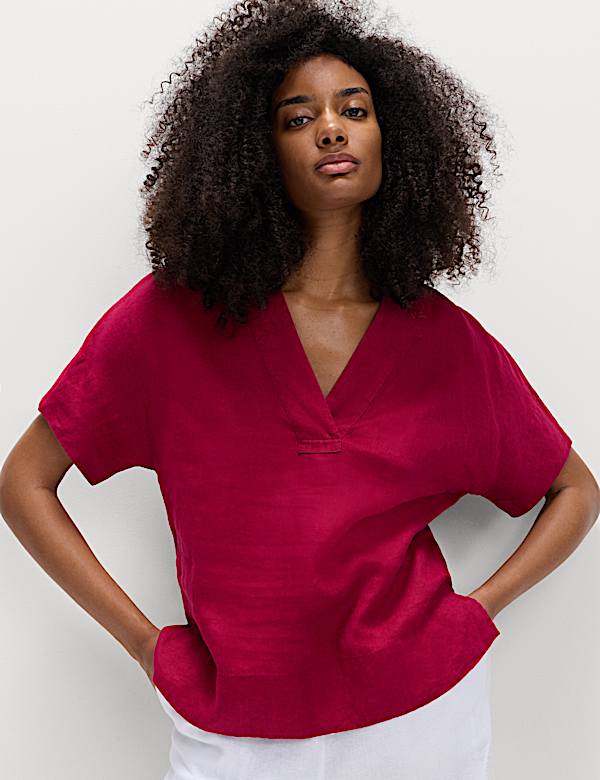 Pure Linen V-Neck Popover Top