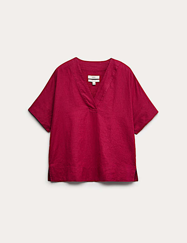 Pure Linen V-Neck Popover Top - IT