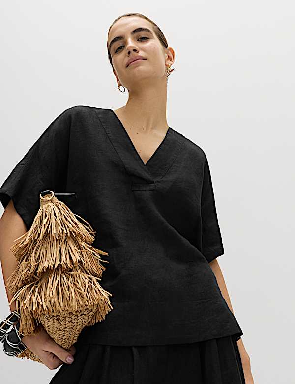 Pure Linen V-Neck Popover Top