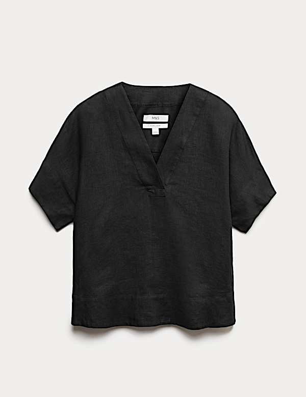 Pure Linen V-Neck Popover Top - GR