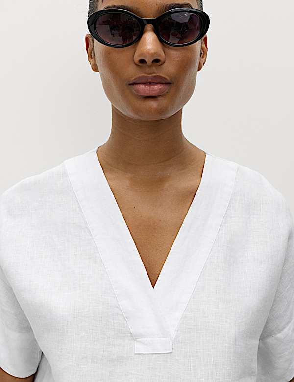 Pure Linen V-Neck Popover Top - SK