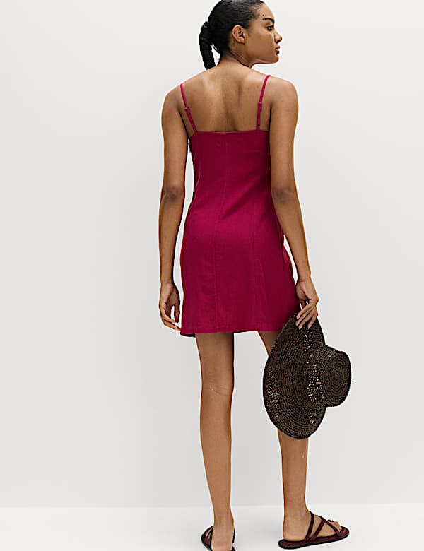 Square Neck Mini Shift Dress with Linen - AU