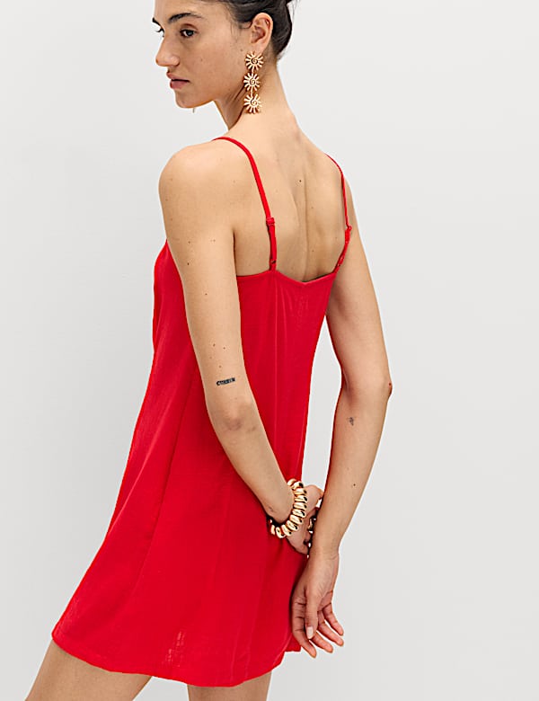 Square Neck Mini Shift Dress with Linen