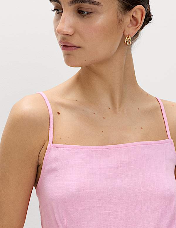 Square Neck Mini Shift Dress with Linen