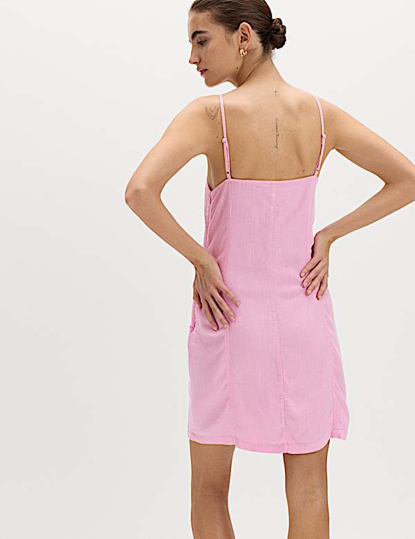 Square Neck Mini Shift Dress with Linen