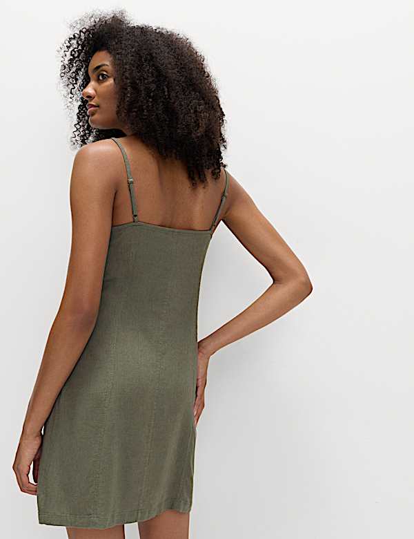 Square Neck Mini Shift Dress with Linen