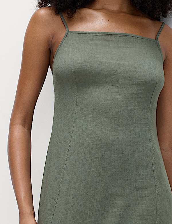 Square Neck Mini Shift Dress with Linen