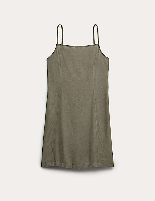Square Neck Mini Shift Dress with Linen - NO