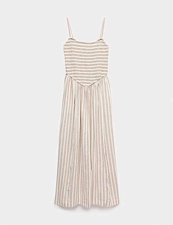 Linen Rich Shirred Midi Shift Dress - SE