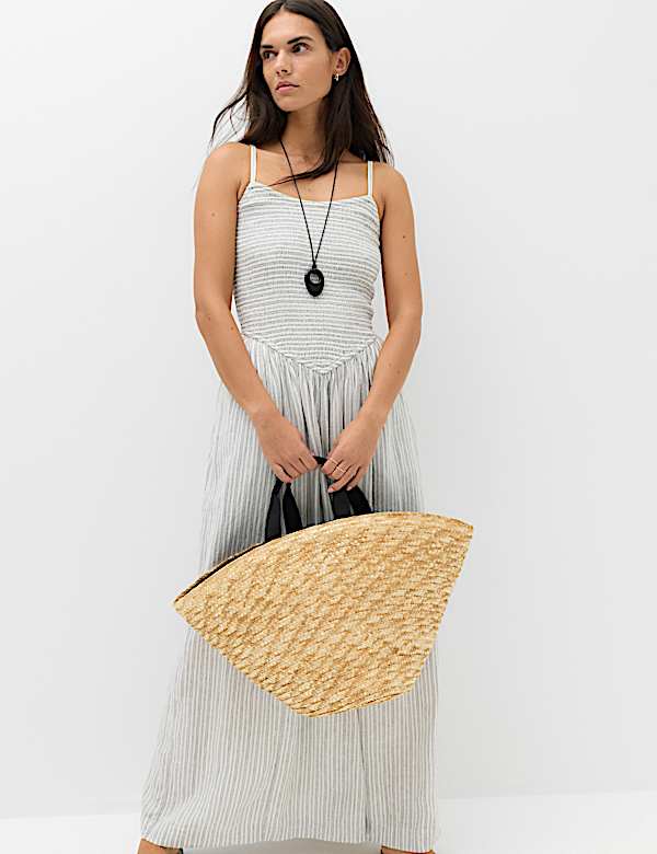 Linen Rich Shirred Maxi Shift Dress