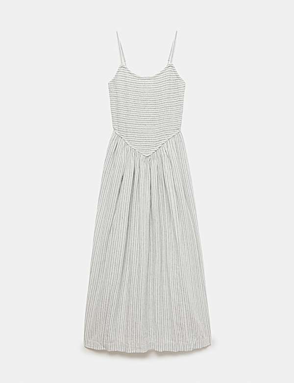 Linen Rich Shirred Maxi Shift Dress