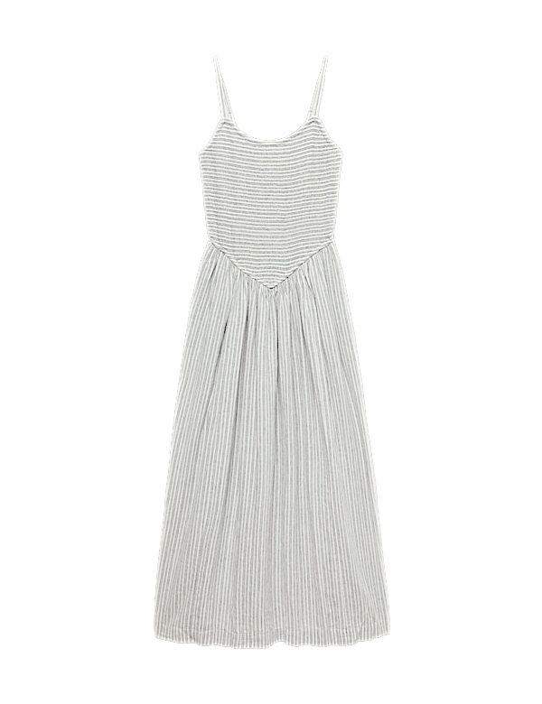 Linen Rich Shirred Maxi Shift Dress