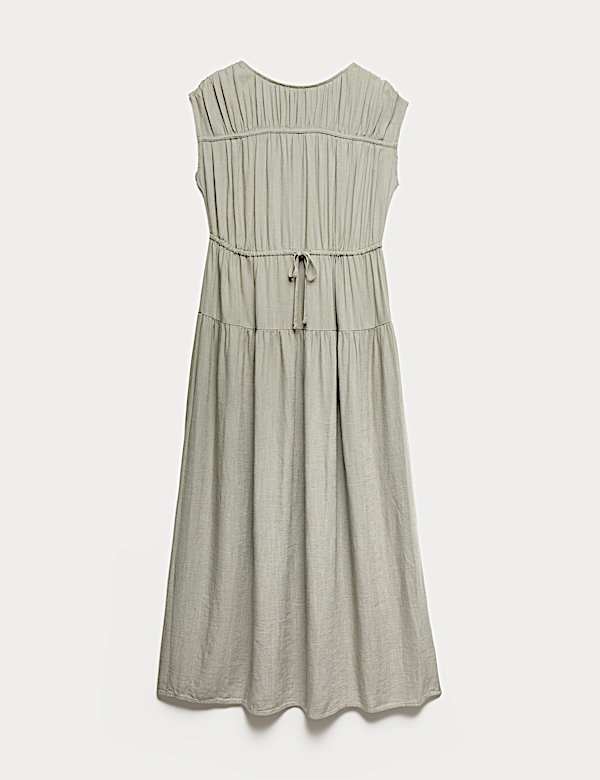 Ruched Maxi Waisted Dress with Linen - US