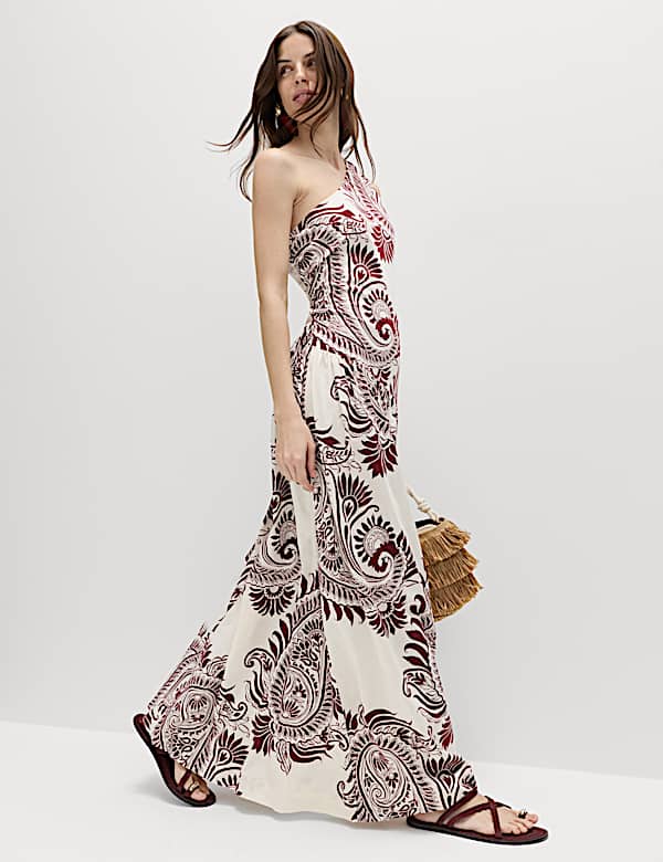 Linen Rich One Shoulder Maxi Shift Dress