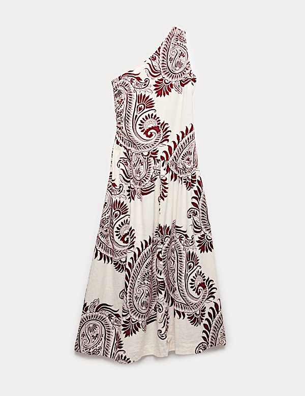 Linen Rich One Shoulder Maxi Shift Dress