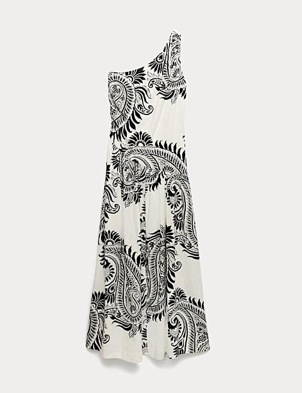 Linen Rich One Shoulder Maxi Shift Dress