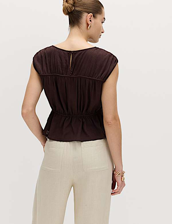 Ruched Scoop Neck Regular Fit Top with Linen - NZ