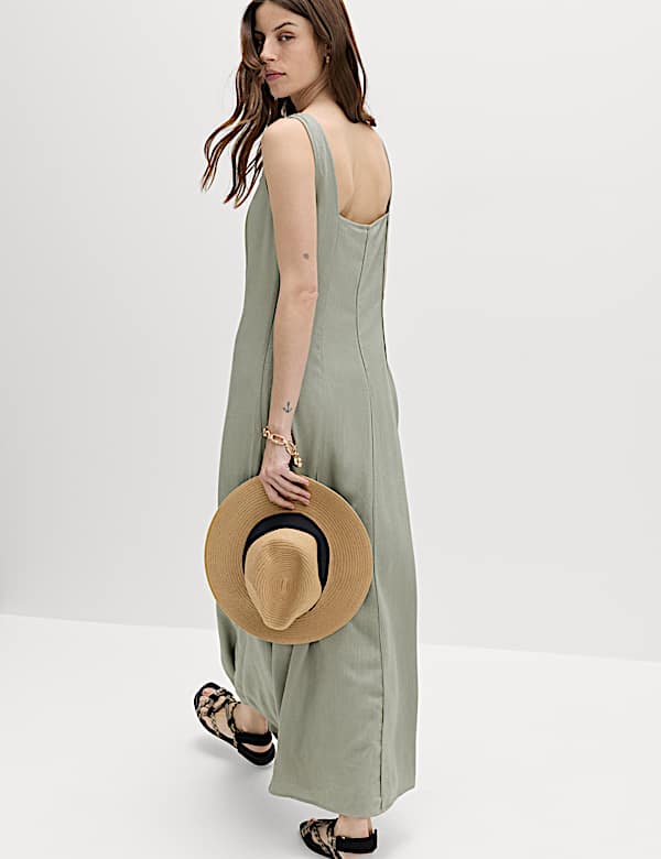 Midaxi-Tr&auml;gerkleid mit U-Ausschnitt und Leinenanteil - DE