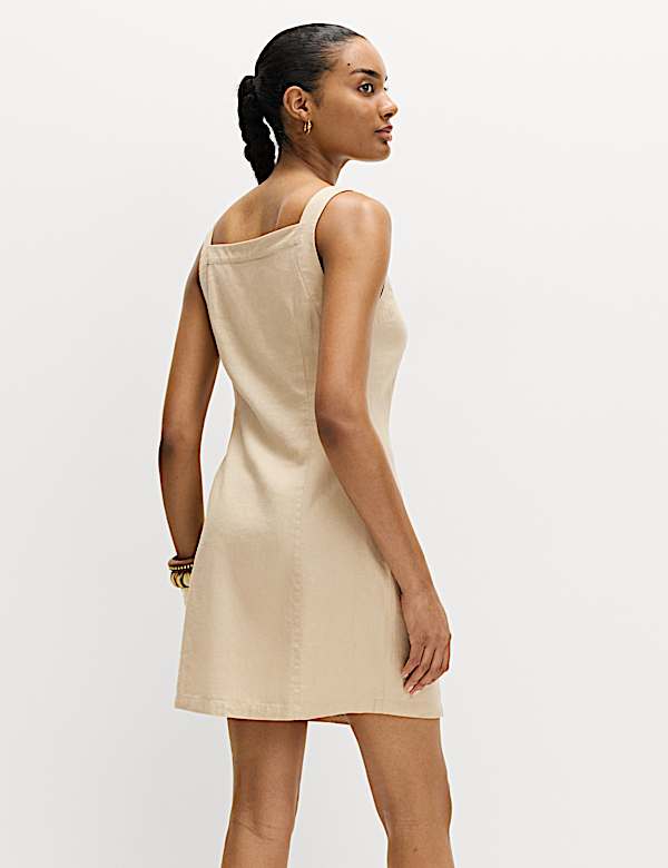 Linnenrijke, rechte mini-jurk met knoopsluiting - BE