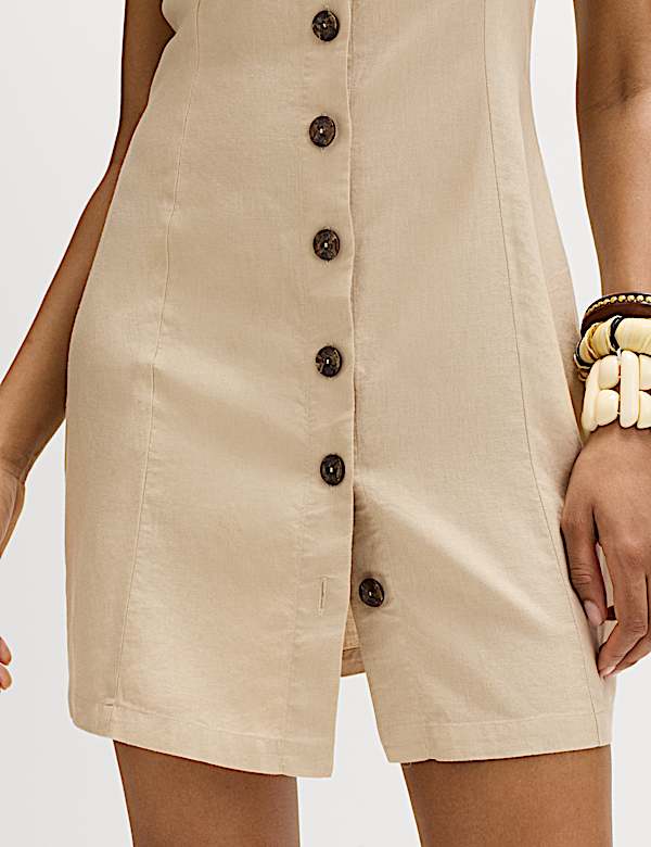 Linnenrijke, rechte mini-jurk met knoopsluiting - BE