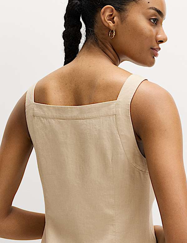 Linnenrijke, rechte mini-jurk met knoopsluiting - BE