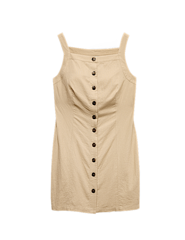 Linen Rich Button Through Mini Shift Dress