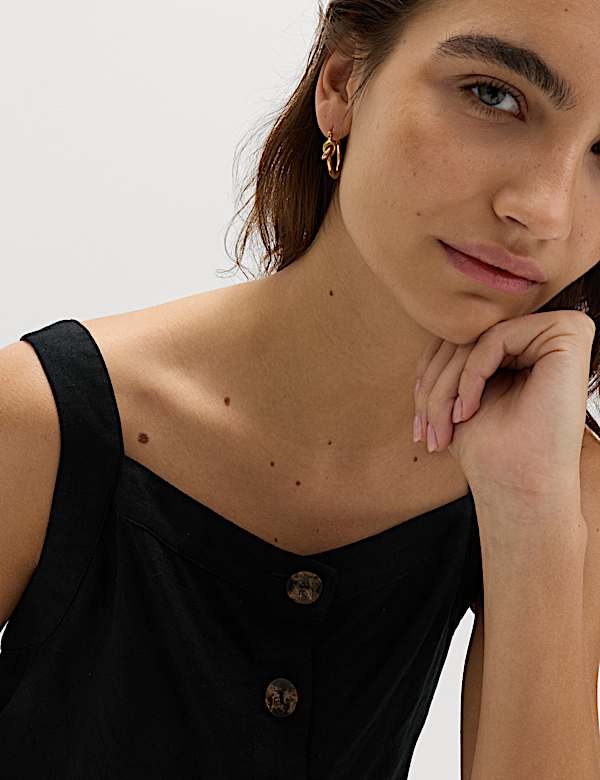 Linen Rich Button Through Mini Shift Dress