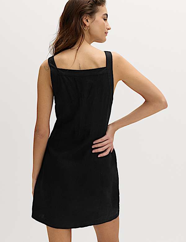 Linen Rich Button Through Mini Shift Dress