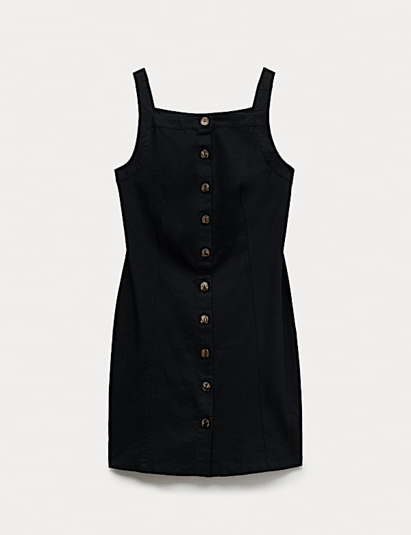 Linen Rich Button Through Mini Shift Dress