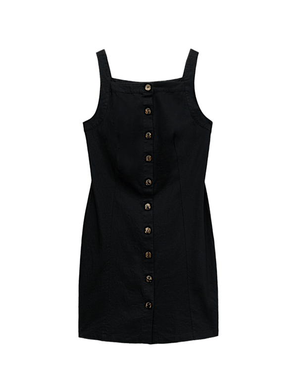 Linen Rich Button Through Mini Shift Dress