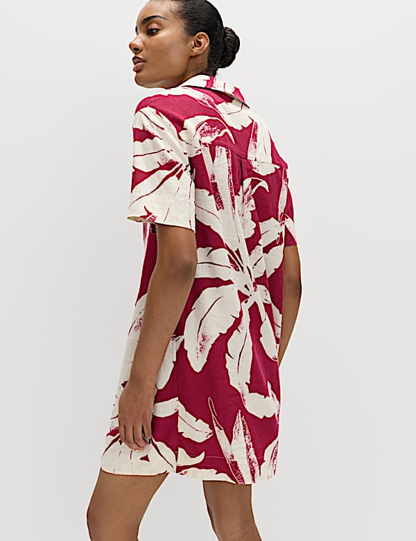 Linen Rich Printed V-Neck Popover Dress