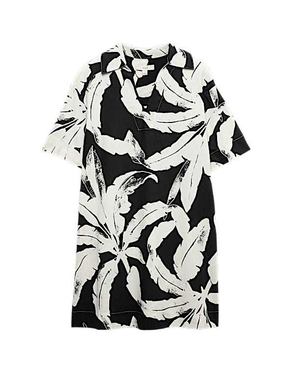 Linen Rich Printed V-Neck Popover Dress