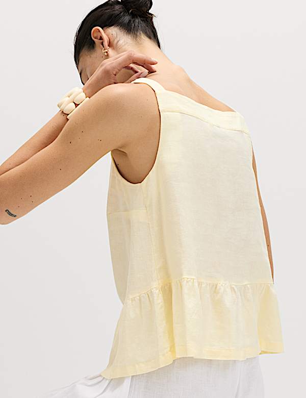 Linen Rich Square Neck Lace Insert Top - CA