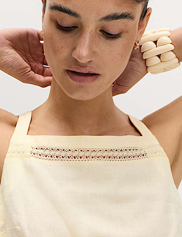 Linen Rich Square Neck Lace Insert Top - CA