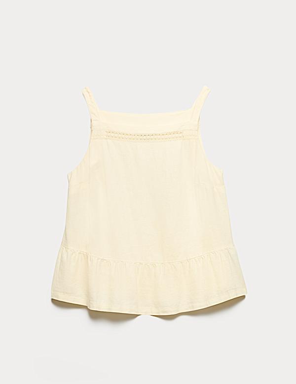 Linen Rich Square Neck Lace Insert Top - GR