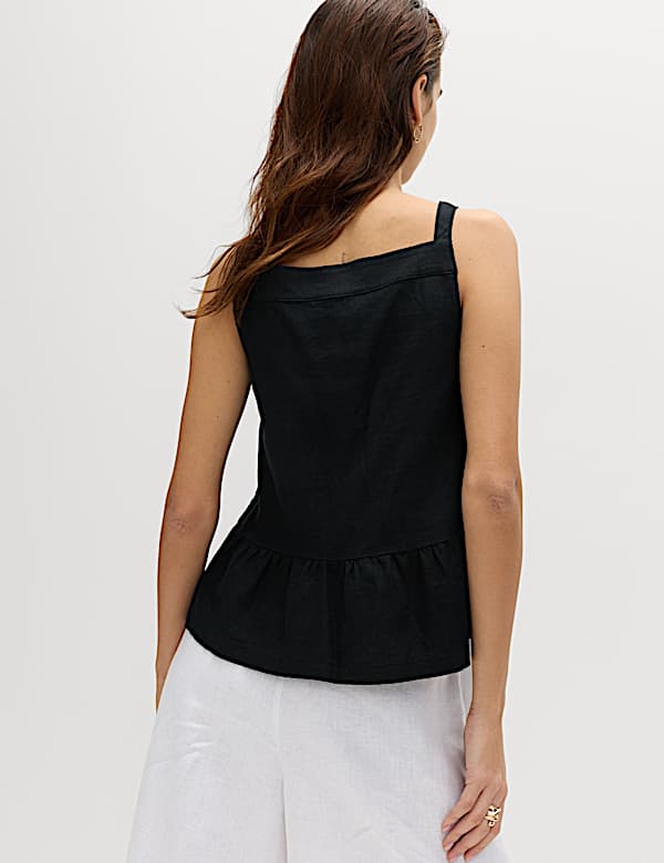 חולצה מבד עשיר בפשתן בעיטור תחרה עם מחשוף מרובע - IL