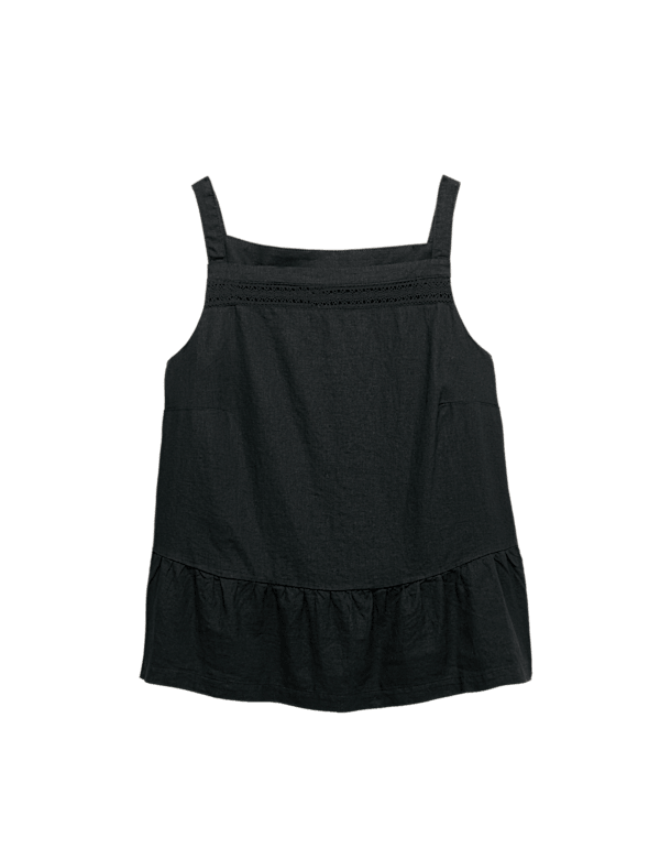 Linen Rich Square Neck Lace Insert Top