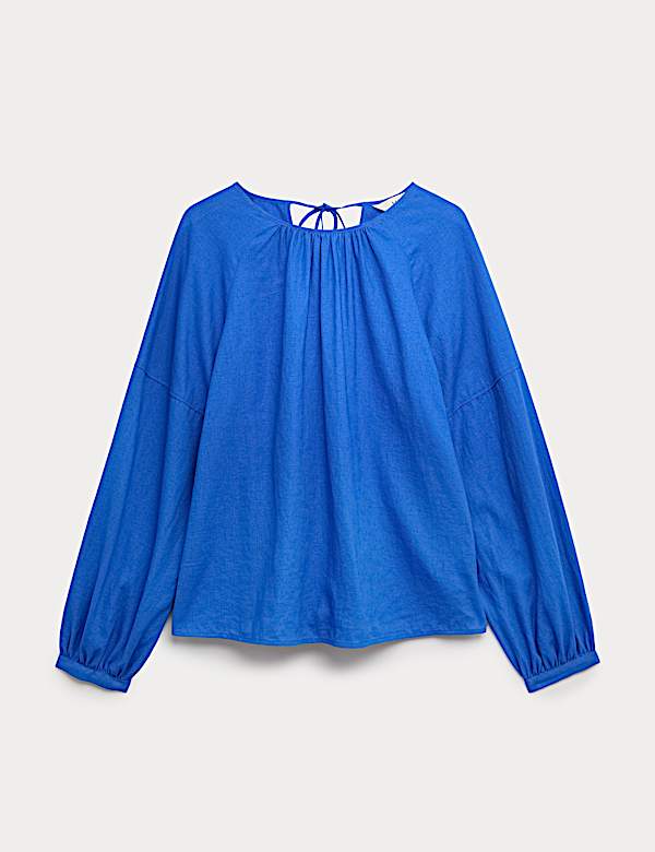 Linen Rich Round Neck Blouse