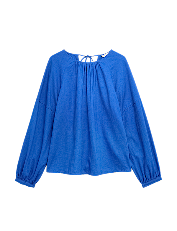 Linen Rich Round Neck Blouse