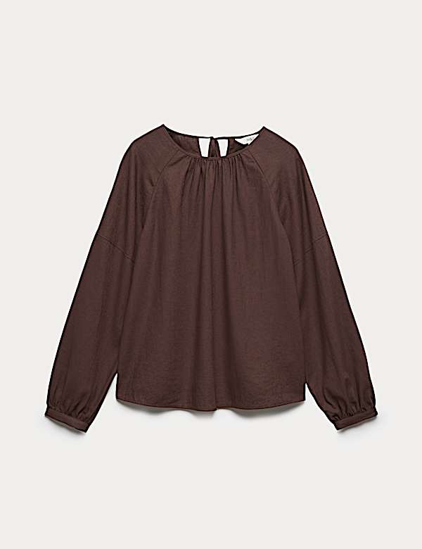 Linen Rich Round Neck Blouse