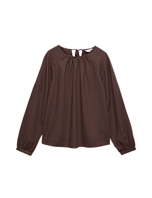 Linen Rich Round Neck Blouse
