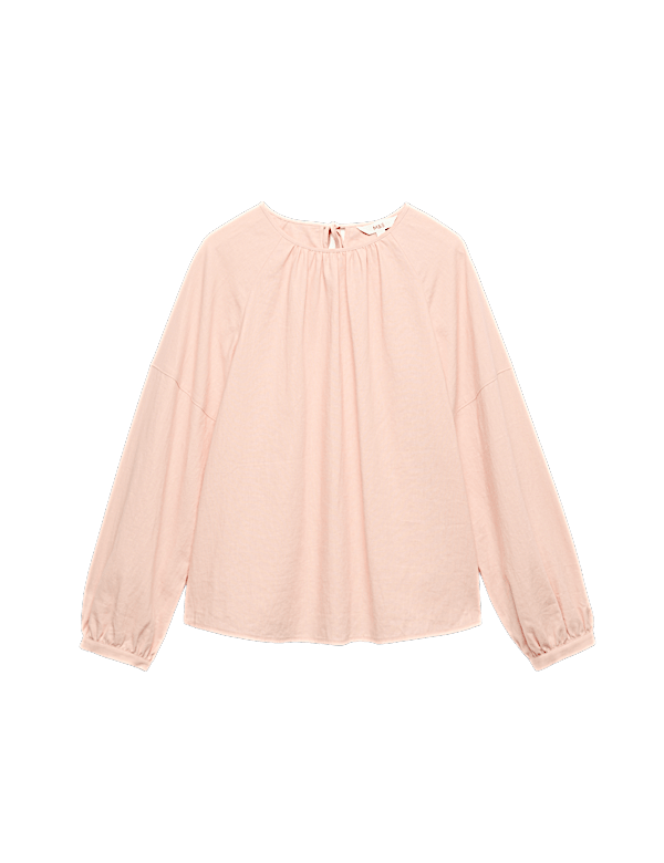 Linen Rich Round Neck Blouse