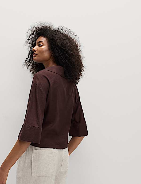 Linen Rich Collared Crop Top