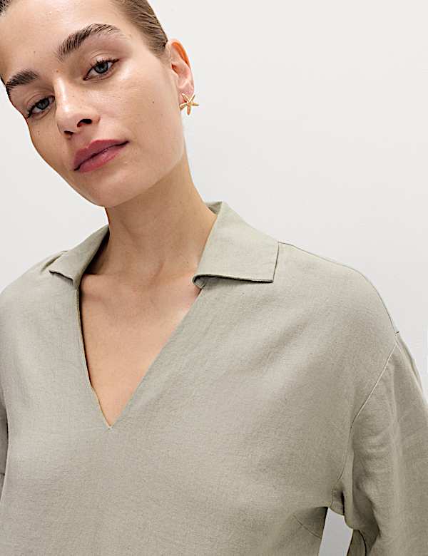 Linen Rich Collared Crop Top
